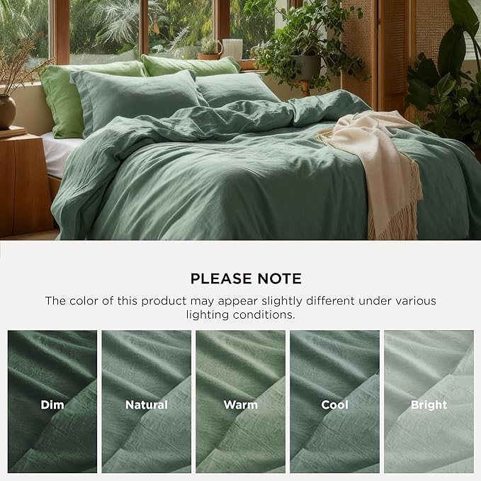 Bedsure 100% Washed Cotton Duvet Cover King Size - Iceberg Green Minimalist Cotton Duvet Cover Linen Like for All Seasons - GentleSoft™ Plain Simple Bedding (Iceberg Green, King, 104"x90")