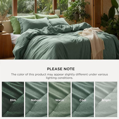 Bedsure 100% Washed Cotton Duvet Cover King Size - Iceberg Green Minimalist Cotton Duvet Cover Linen Like for All Seasons - GentleSoft™ Plain Simple Bedding (Iceberg Green, King, 104"x90")