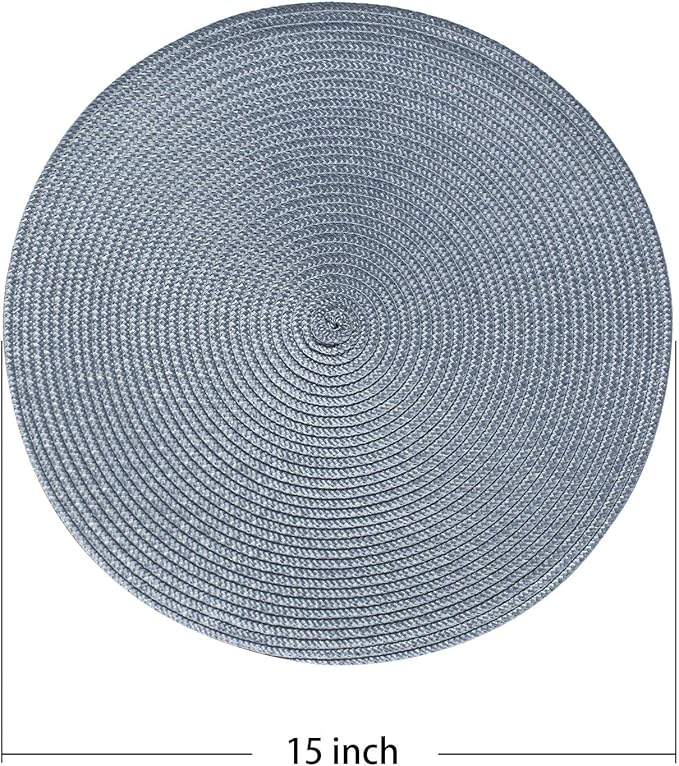 AHHFSMEI Round Braided Placemats 15 Inch Round Table Mats for Dining Tables Natural Woven Heat Resistant Place mats Set of 6 (Light Blue)