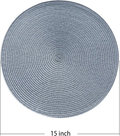 AHHFSMEI Round Braided Placemats 15 Inch Round Table Mats for Dining Tables Natural Woven Heat Resistant Place mats Set of 6 (Light Blue)