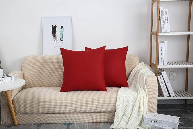 TangDepot Handmade Decorative Solid 100% Cotton Canvas Throw Pillow Covers/Cushion Covers, 45 Colors Available - (16" x16" , Deep Red, 2 Count (Pack of 1))