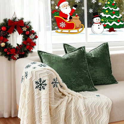 Velvet Pillow Covers 2 Pack Soft 26x26 Pillow Covers Solid Square Euro Shams Decorative Couch Pillow Cases with Wide Border for Sofa Bed Home Decor,Christmas Green