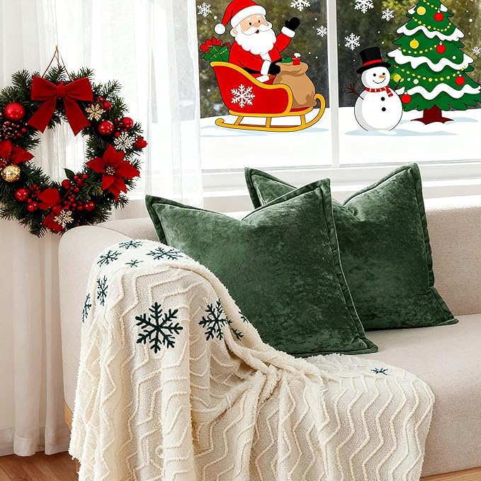 20x20 Throw Pillow Covers Set of 2 Velevt Square Cushion Cover Decorative Solid Pillowcases for Sofa Bed Chair Decor,Christmas Green