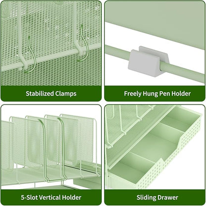 Green Desk Organizer, Office Organization with Vertical File Holder, File Organizer with Drawer and Pen Holder, Desk Accessories and Workspace Organizers for Home Office (Green)