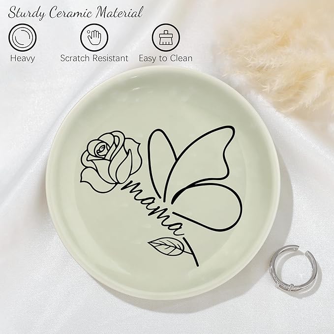 JoycuFF Mama New Mom Gifts for Women Jewelry Dish, Mama Mom to Be Gift Trinket Ring Dish New Mother Essentials