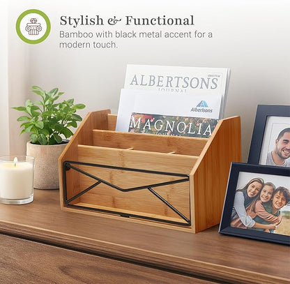 Prosumer's Choice Bamboo Desk Organizer for Office and Home – Natural Bamboo Mail Organizer for Countertop - Wooden Desktop Organizer for Mail, Files, Letters, and Tabletop Storage