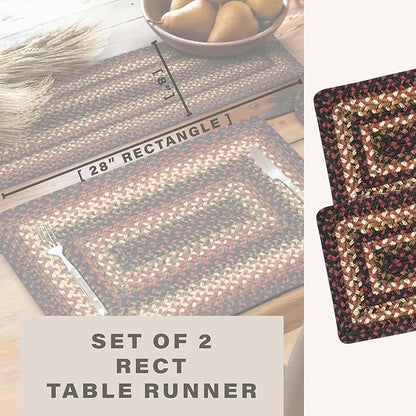 Homespice Prescott Jute Braided Dinner Table Runner, Warm Primitive Decor, Set of 2, Black and Red Rectangle 8x28 - Rich Colors, Easy to Clean, Durable and Protects Furniture