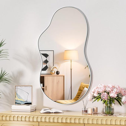 Hasipu Irregular Wall Mirror - 45"x25" Asymmetrical Mirror, Modern Decorative Mirrors for Living Room, Entryway, Hallway, Bathroom, Bedroom,Wall Mounted Home Decor (Silver)