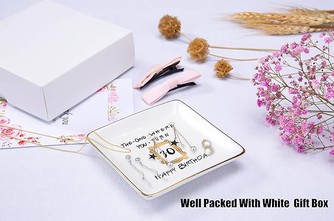 The One Where You Turn 30 Happy Birthday- Funny 30th Birthday Gift for Women,Her,Best Friend,Coworker -Turn Thirty Gift-Ceramic Jewelry Holder Ring Dish Trinket Box Tray-Friends TV Show