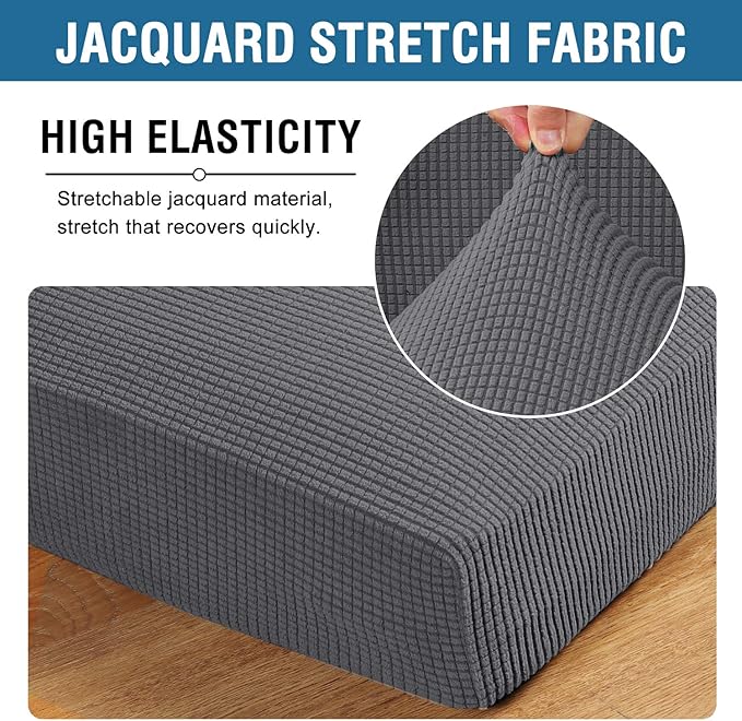 H.VERSAILTEX Multi-Pieces Loveseat Covers for 2 Cushion Couch High Stretch Couch Cushion Covers Jacquard Textured Twill Fabric(2 Seat Covers Plus 2 Back Cushion Covers, Grey)