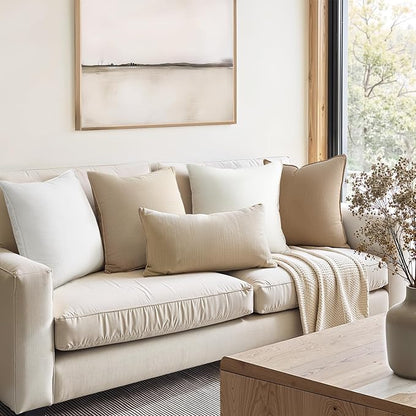 Decorative Linen Euro Sham Pillow Covers 18x18 Neutral Boho Couch Throw Pillows with Flange Design for Bed Pack of 4 Accent Modern Pillowcase for Sofa Livingroom Bed and Balcony Home Decor