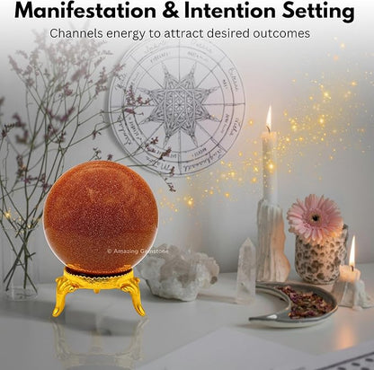 Amazing Gemstone Red Goldstone Crystal Ball with Stand - 1.5 Inches Crystal Sphere Meditation Balls for Witchcraft and Decorative Balls