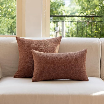 GEEORY Decorative Throw Pillow Covers 20x20 Inch Pack of 2,Textured Boucle Neutral Cushion Cases for Bed Couch Sofa, Accent Mordern Farmhouse Minimalist Home Decor (Tobacco Brown) GE06-20