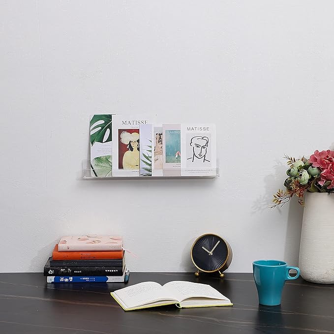 Cq acrylic Invisible Clear Floating Bookshelf - 15" Hanging Wall Mounted Display Shelf for Kids Room, Modern U Shaped Ledge for Books,Picture,Toys, Vinyl Records Wall Display Shelf,Pack of 6