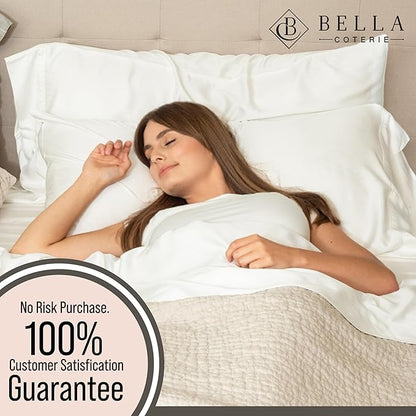 Bella Coterie 6 Piece Luxury Bamboo Viscose California King Size Sheet Set | 100% Organically Grown | Cooling for Hot Sleepers | 18" Deep Pocket | Soft & Hypoallergenic | 4 Pillowcases [Ivory]