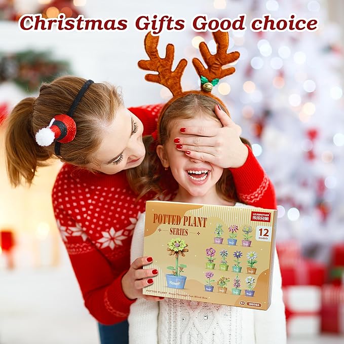 12 Days Advent Calendar 2025 Kids, 12 Packs Flower Building Blocks Set, Advent Calendar 2025 Boys for 6+ Years Old, Christmas Gifts for Girls and Boys, Party Favors (Flower Pot)
