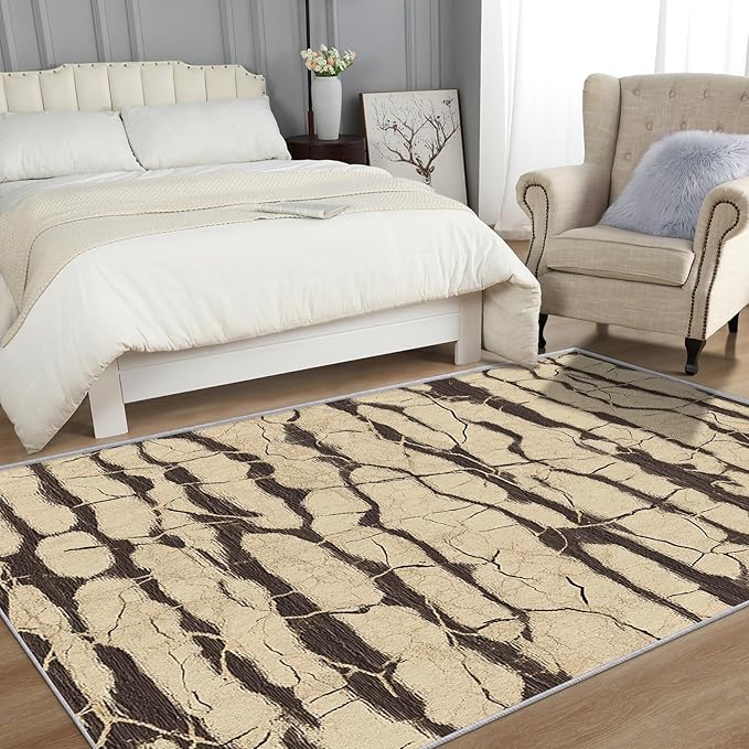 Wood Rugs for Living Room - Rustic Wood Area Rug, 4x6 Rug, Wooden Farmhouse Rug & Home Decor, Abstract Carpet & Room Decor, Washable Non Slip Anti Skid Rugs