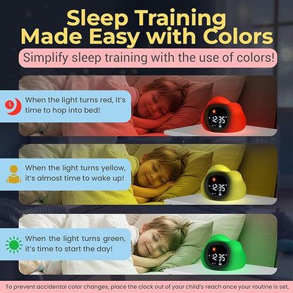App-Controlled Kids Sleep Trainer – Color-Changing Night Light Alarm Clock with Sounds, OK-to-Wake Toddler Clock, USB-C Corded with Backup Battery, Gift for Boys & Girls - Cloud Alarm Clock for Kids
