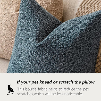Foindtower Decorative Textured Boucle Throw Pillow Covers Accent Solid Pillow Cases Neutral Soft Cozy Couch Cushion Case for Chair Sofa Bedroom Living Room Home Decor 16x16 Inch,1PC,Blue