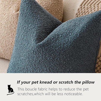 Foindtower Textured Boucle Throw Pillow Covers Accent Solid Lumbar Pillow Cases Cozy Soft Decorative Couch Cushion Case for Chair Sofa Bedroom Living Room Home Decor, 12 x 20 Inch,Blue