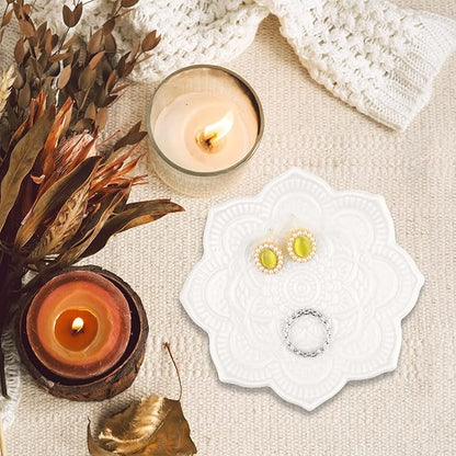 Mandala Jewelry Dish Ceramic Ring Holder Dish Jewelry Tray Cute Vanity Organizer Aesthetic Nightstand Bathroom Boho Room Decor Trinket Dish Valentine's Friendship Christmas Birthday Gifts for Women