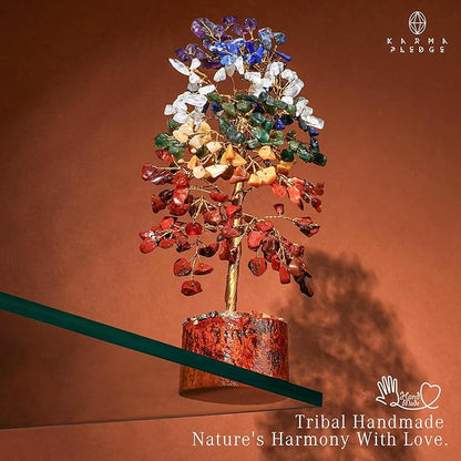 7 Chakra Healing Crystal Tree of Life with Manifestation Card, Handmade Golden Wire Crystal Tree for Good Luck, Positive Energy, Wealth, Reiki Healing, and Decor, Gift for Women and Mom