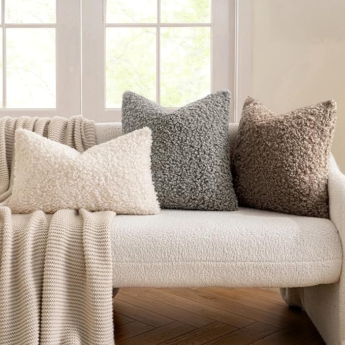 MIULEE Pack of 2 Throw Pillow Covers 20x20 Inch Neutral Khaki Faux Fur Decorative Sherpa Pillow Covers Fuzzy Accent Soft Sheepskin Fleece Cushion Cases for Boho Home Decor Couch Living Room Bed