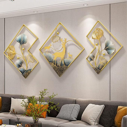 tarkay Metal Wall Art Dining Room Wall Art Decor 3 Piece Large Modern Wall Sculptures 3D Ginkgo Leaf 78x27in Aesthetic Wall Art for Bedroom Office Room Decor Living Room
