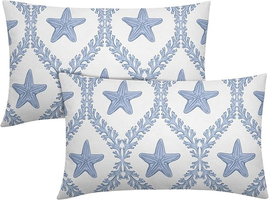 Coastal Pillow Covers 12x20 Set of 2 Ocean Starfish Pattern Decorative Light Blue Pillowcases Outdoor Beachy Throw Pillow Covers with Zipper Soft Cozy for Sofa Bed Chair Living Room Home Decor