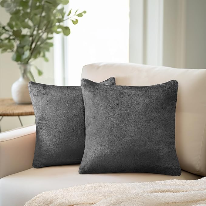 PAVILIA Dark Gray Throw Pillow Covers 20x20 Set of 2, Decorative Pillow Cases for Bed Sofa Couch, Boho Aesthetic Accent Decor Cushion for Bedroom Living Room, Velvet Square Euro Sham Covers, Dark Grey