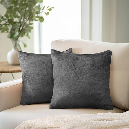 PAVILIA Dark Gray Throw Pillow Covers 20x20 Set of 2, Decorative Pillow Cases for Bed Sofa Couch, Boho Aesthetic Accent Decor Cushion for Bedroom Living Room, Velvet Square Euro Sham Covers, Dark Grey