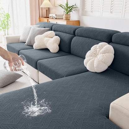 hyha Waterproof Couch Cushion Covers for Sectional Sofa, Sofa Slipcover Washable, Sectional Chaise Lounge Couch Covers L Shape for Pets with Elastic Bottom(Chaise, Dark Grey)