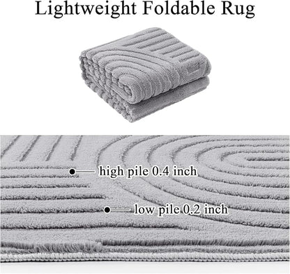 SHACOS Soft Cozy Fluffy Arch Pattern High Low Pile Runner Rugs 2'x6' Non Slip Washable Rug Runners Modern Geometric Arc Carpet for Bedroom Bathroom Hallway, Light Grey