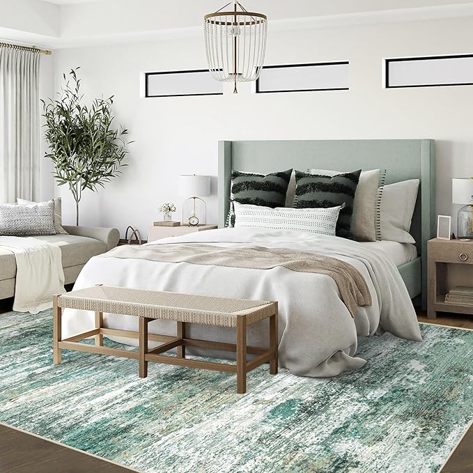 6x9 Area Rugs for Living Room, Washable Modern Abstract Large Area Rug Neutral Soft Non Slip Kids Rug Stain Resistant Indoor Carpet for Bedroom Nursery Dining Room Playroom Home Office(Green, 6'x9')