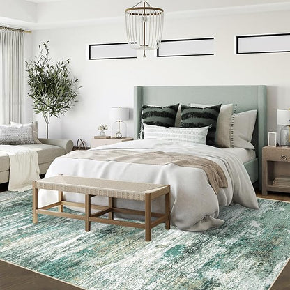6x9 Area Rugs for Living Room, Washable Modern Abstract Large Area Rug Neutral Soft Non Slip Kids Rug Stain Resistant Indoor Carpet for Bedroom Nursery Dining Room Playroom Home Office(Green, 6'x9')