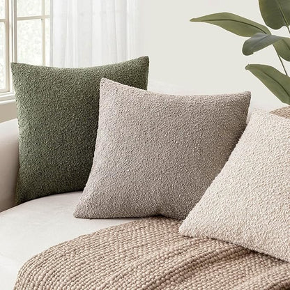 Foindtower Decorative Textured Boucle Throw Pillow Covers Accent Solid Pillow Cases Neutral Soft Cozy Couch Cushion Case for Chair Sofa Bedroom Living Room Home Decor 18x18 Inch,1PC,Light Taupe