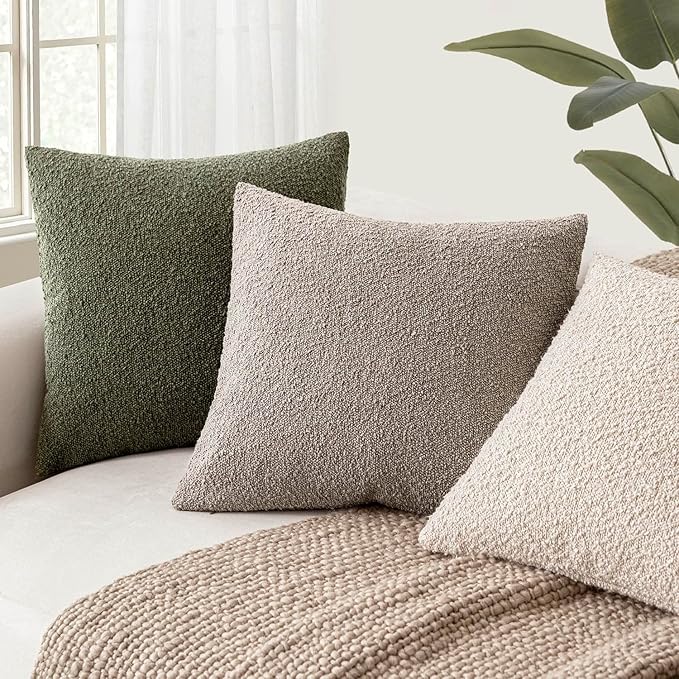 Foindtower Decorative Textured Boucle Throw Pillow Covers Accent Solid Pillow Cases Neutral Soft Cozy Couch Cushion Case for Chair Sofa Bedroom Living Room Home Decor 16x16 Inch,1PC,Light Taupe