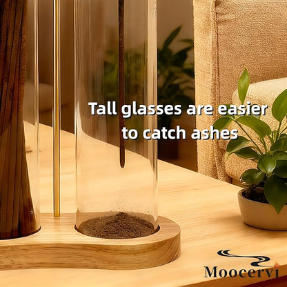 Glass Incense Holder, Incense Sticks Burner Holder with Storage,Hang Upside Down Incense Holder for Sticks with Glass Ash Catcher for Meditation Yoga Spa Room Decor (Natural)