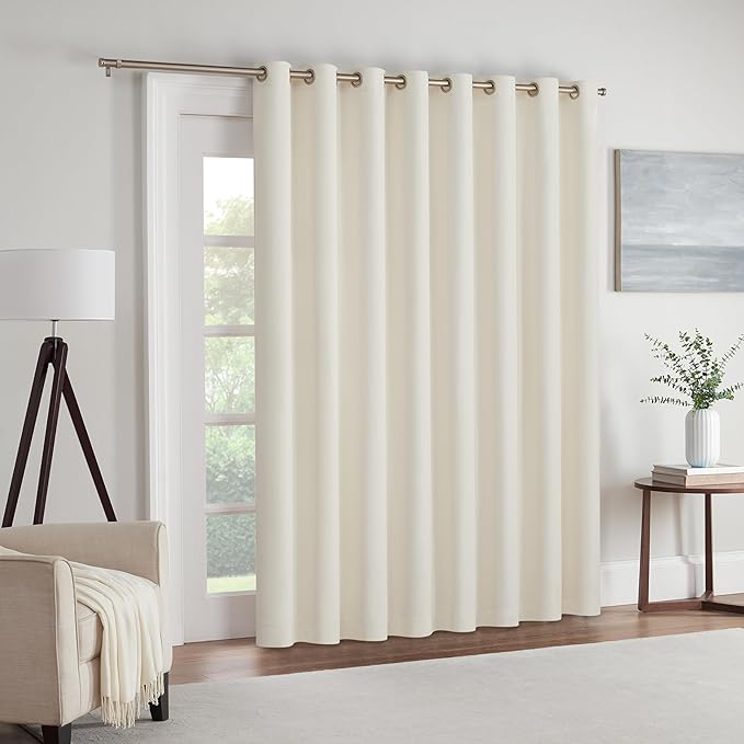 Eclipse Extra Wide Grommet Curtain, Kendall Sliding Patio Door Curtain Panel, Solid Textured Thermal Insulated and Noise Reducing Curtains, (1 Panel), 84 in Long x 100 in Wide, Ivory