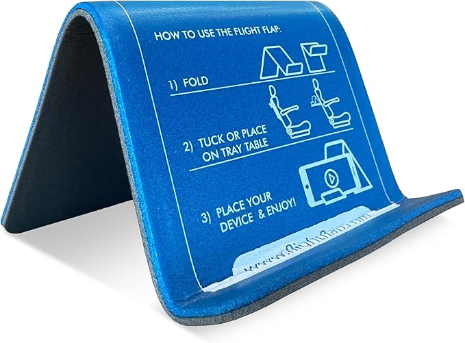 Airplane Phone Holder, Flexible Cell Phone Holder, Folding Cellphone Stand for Desk, Bed, Office, Treadmill - Airplane Gadgets for Long Travel Accessories - Plane Essentials (Blue)