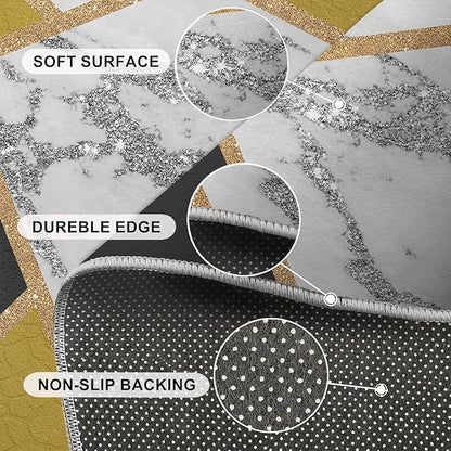 Geometric Area Rug Abstract Marble Texture Rugs Geometric Marble Area Carpet Simple Light Luxury Line Rug Machine Washable Rugs with Backing for Bedroom 3x5ft