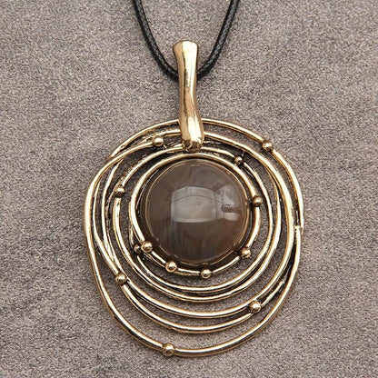 Leather Necklace for Women Boho Choker Necklace Long Cord Leather Pendant Bohemian Neckalce Vintage Alloy Pendant Leather Rope Necklace Wooden Necklaces for Women