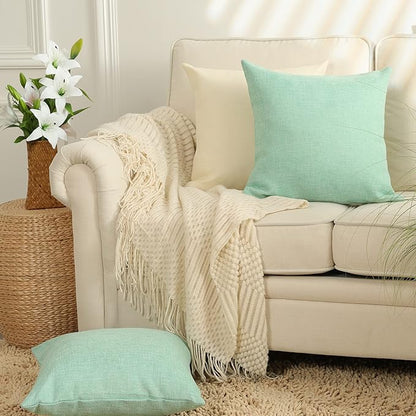 Stellhome Burlap Throw Pillow Covers Solid Farmhouse Linen Pillowcase for Bed Couch Sofa Bench, Set of 2, 24 x 24 inch (60 x 60 cm), Green