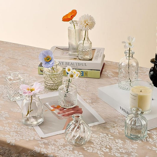 Glass Bud Vase Set of 16 Pcs Small Minimalist Vases for Flowers, Vintage Rustic Home Decor for Table Centerpiece Wedding Party, Modern Clear Aromatherapy Bottle for Living Room Bedroom