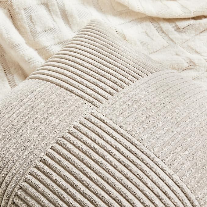 Fancy Homi 2 Packs Neutral Taupe Lumbar Decorative Throw Pillow Covers 16x32 Inch for Living Room Couch Bed Sofa, Farmhouse Home Decor, Soft Striped Corduroy Rectangle Accent Cushion Case 40x80 cm