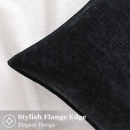 decorUhome Spring Couch Euro Sham Throw Pillow Covers 22x22 Set of 2, Decorative Soft Velvet Neutral Chenille Pillow Covers with Elegant Design for Sofa Bed Living Room Home Decor, Black