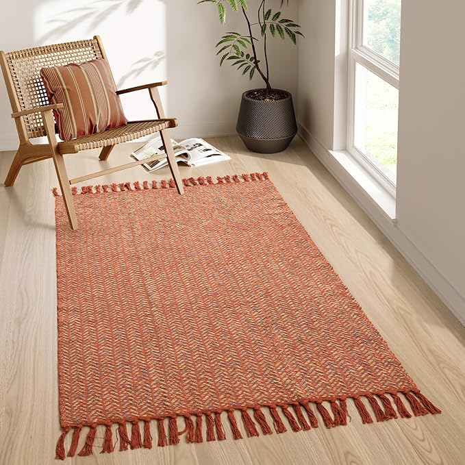 Lahome Boho Kitchen Rug, 3x5 Fall Rugs for Bedroom Lightweight Bathroom Area Rug Woven Indoor Door Mats for Entryway with Tassels, Farmhouse Throw Rug Non Shedding Floor Carpet for Office Dorm