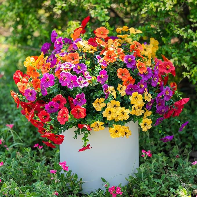 12 Bundles Artificial Flowers for Outdoors Decorations, Spring Summer Multicolor Realistic Faux Silk Daisy, UV Resistant Fake Flowers for Patio Home Decor Garden Planter Window Box Yard