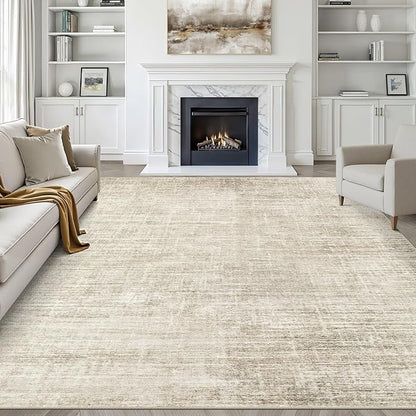 9x12 Area Rug Living Room: Washable Large Neutral Beige Rugs Abstract Soft Modern Stain Resistant Indoor Floor Non-Slip Carpet for Bedroom Nursery Kids Office Playroom Dining Room Under Table Home