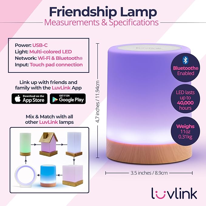 LuvLink Friendship Lamp v2.0 - Long Distance WiFi Touch Lamps for Couples, Friends & Family | Stay Connected from Anywhere – Easy App Setup – No Subscription (Set of Four)